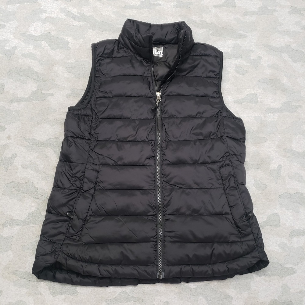 32 Degrees Puffer Vest Womens Small Black Full Zip Pockets Sleeveless Mock Neck